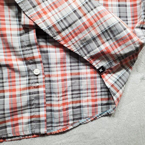 Hurley Long Sleeve Button Up Plaid Shirt 1 Pocket Gray Red Blue Men Sz L - Picture 9 of 12